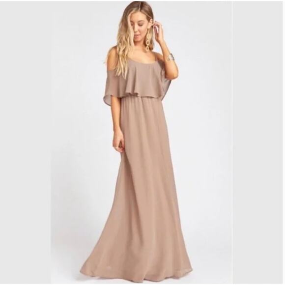 SHOW ME YOUR MUMU | Caitlin Ruffle Maxi Dress Dune Chiffon | Size Large - Picture 1 of 7